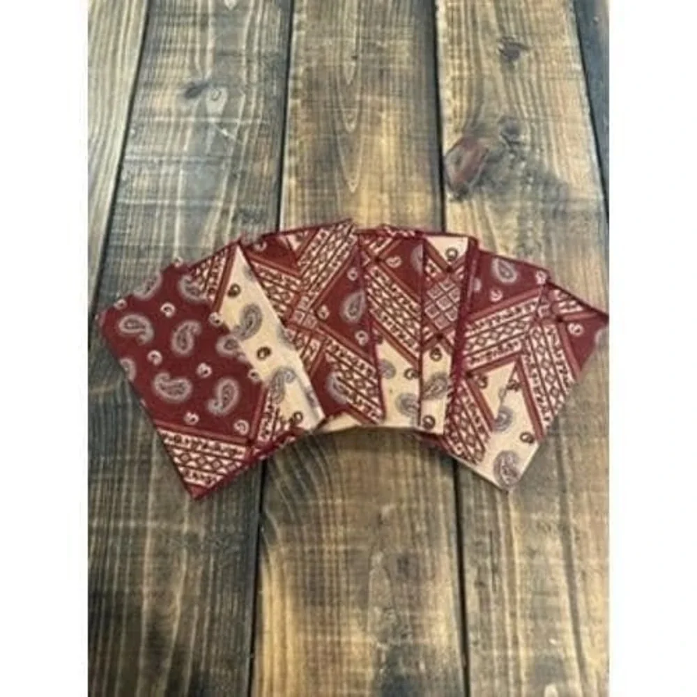Vtg Western Burgundy Tan Paisley Floral Napkin Set 8 Count 16.5